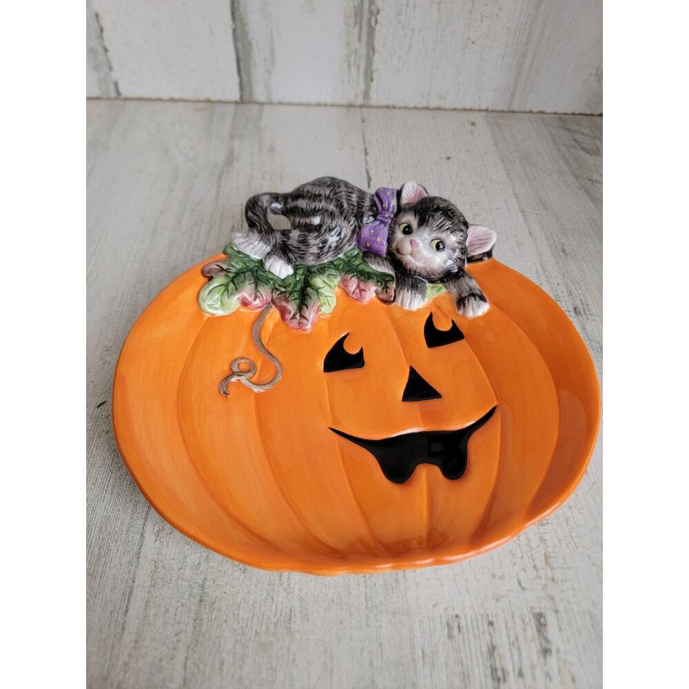 Fitz Floyd cat pumpkin plate‎ Halloween home decor classic